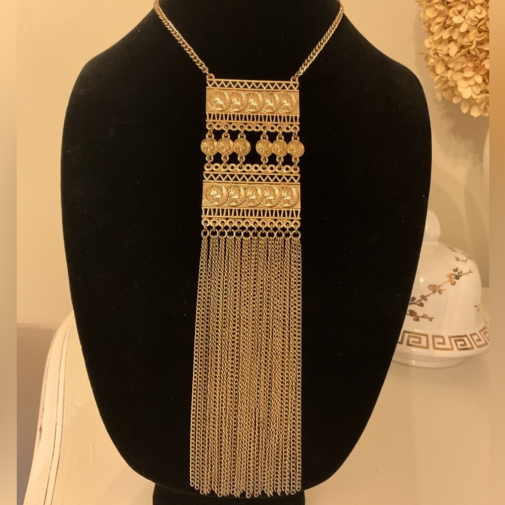 #17 India Fashion Jewelry Gold-tone Ornate Fringe Statement Necklace